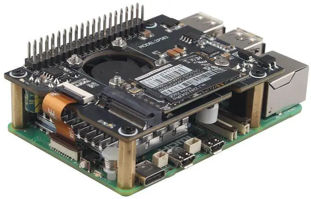 Alt view image 3 of 5 - ZDE ZP583C PoE+ HAT PCIe to M.2 Key M NVMe SSD Adapter Board with PWM Cooling Fan Aluminum Alloy Heatsink Power Over Ethernet for Raspberry Pi 5 Support M.2 NVMe SSD 2230 2242