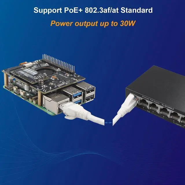 Alt view image 4 of 5 - ZDE ZP583C PoE+ HAT PCIe to M.2 Key M NVMe SSD Adapter Board with PWM Cooling Fan Aluminum Alloy Heatsink Power Over Ethernet for Raspberry Pi 5 Support M.2 NVMe SSD 2230 2242