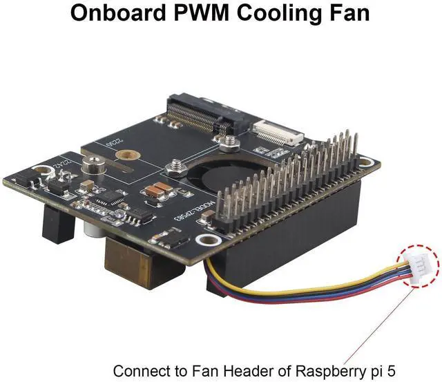 Alt view image 5 of 5 - ZDE ZP583C PoE+ HAT PCIe to M.2 Key M NVMe SSD Adapter Board with PWM Cooling Fan Aluminum Alloy Heatsink Power Over Ethernet for Raspberry Pi 5 Support M.2 NVMe SSD 2230 2242