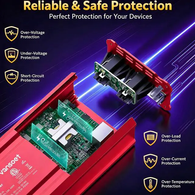 Alt view image 2 of 5 - 2026 Upgraded 400W Peak Clipped Sine Wave Car Power Inverter DC 12V to AC(2 Outlets) 110V Car Charger Plug Adapter Power Converter with PD3.0 & QC18W Dual USB Charging Ports (Red-400)