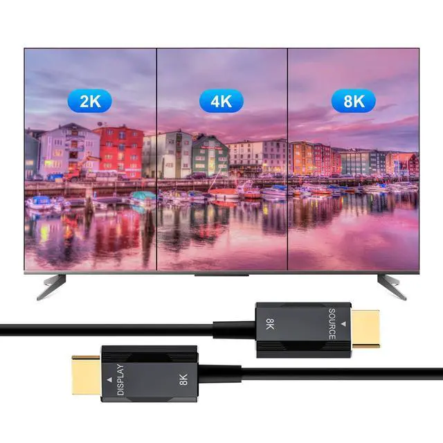 Alt view image 4 of 5 - Fibopitcal Fiber Optic HDMI 2.1 Cable Ultra High Speed 48Gbps, Supports 8K@60Hz /4K/120Hz, Thin & Flexible Design, High Durability, Compatible with All HDMI 2.1 Device (Diretional-Fiber, 50ft)