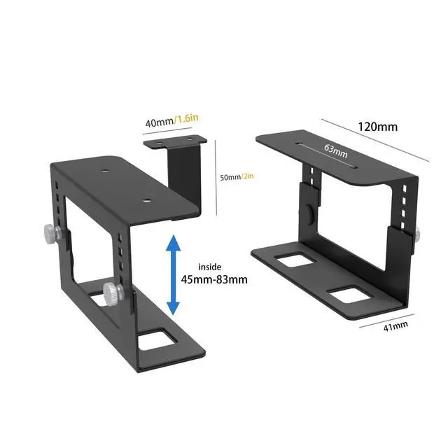 Alt view image 2 of 5 - Under Desk Mini PC Mount Bracket 5-Level Height Adjustable (1.8" to 3.3"), Width-Adjustable Metal CPU Holder for Mac mini M4/Small PCs ,Includes Screws & Positioning Template for Easy Installation