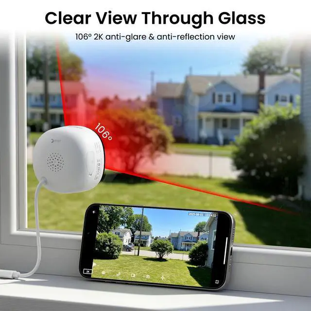 Alt view image 3 of 5 - INFIYA 2K Window Cameras for Home Security- 5Ghz & 2.4Ghz WiFi Window Camera, Color Night Vision, Motion & Human Detection, Continuous 24/7 Recording, Cloud(Optional) & Local Storage, K1 1P