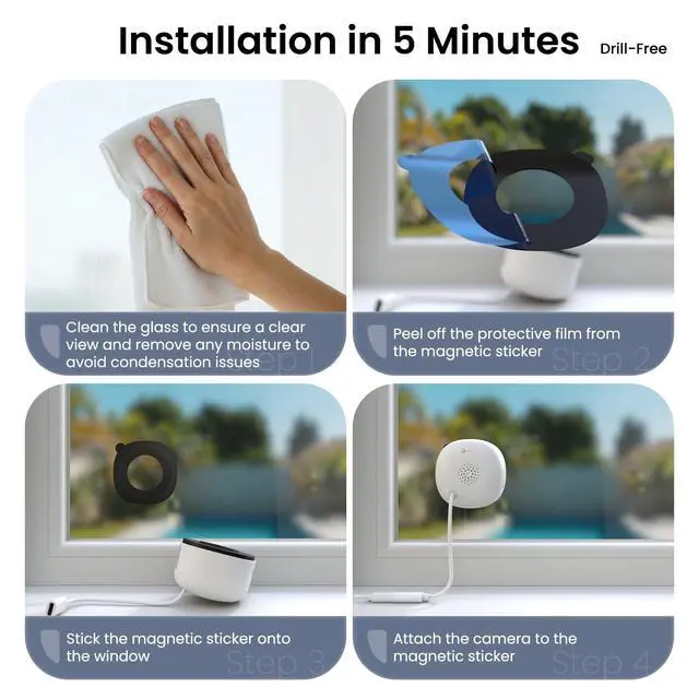 Alt view image 5 of 5 - INFIYA 2K Window Cameras for Home Security- 5Ghz & 2.4Ghz WiFi Window Camera, Color Night Vision, Motion & Human Detection, Continuous 24/7 Recording, Cloud(Optional) & Local Storage, K1 1P