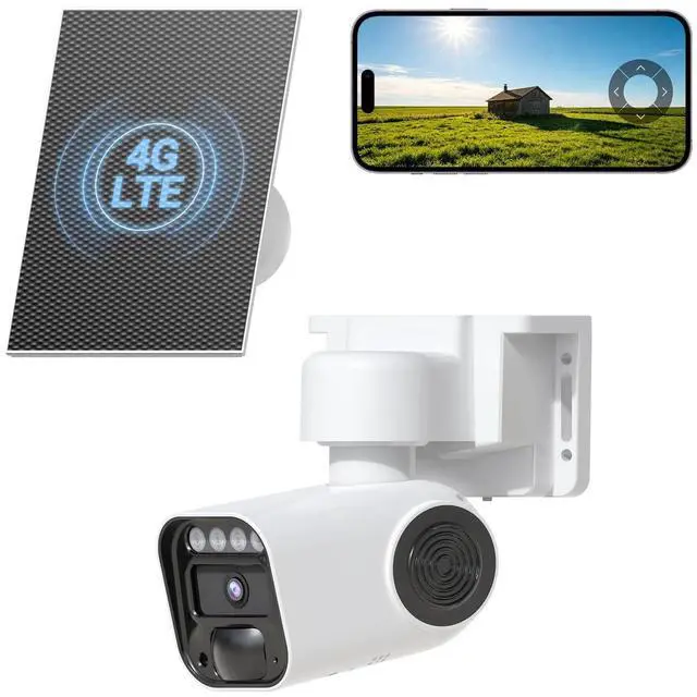 Main image of runofast 4G LTE Cellular Security Cameras Solar Powered No WiFi Needed Security Camera Outdoor Wireless Built-in eSIM Card 1080P HD Color Night Vision PTZ Live View Motion Detection 2-Way Audio