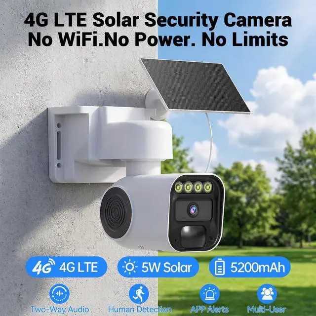 Alt view image 2 of 5 - runofast 4G LTE Cellular Security Cameras Solar Powered No WiFi Needed Security Camera Outdoor Wireless Built-in eSIM Card 1080P HD Color Night Vision PTZ Live View Motion Detection 2-Way Audio