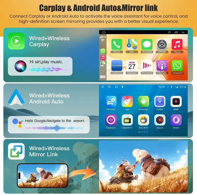 Alt view image 3 of 5 - (8Core + 64GB) Car Radio Stereo for Dodge RAM(2002-2006),for Jeep Wrangler (2003-2006),Jeep Grand Cherokee (1999-2004),9 Inch QLED Touch Screen with Wireless Carplay&Android Auto&Mirrolink
