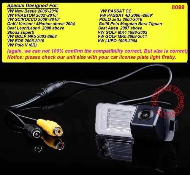 Alt view image 2 of 5 - HD CCD License Plate Light Parking Camera,Waterproof Rear View Backup Reverse Camera Night Vision Replacement for Golf 6 Golf VI MK4 MK5 MK6 EOS Lupo Skoda New Beetle Polo V 6R Passat CC