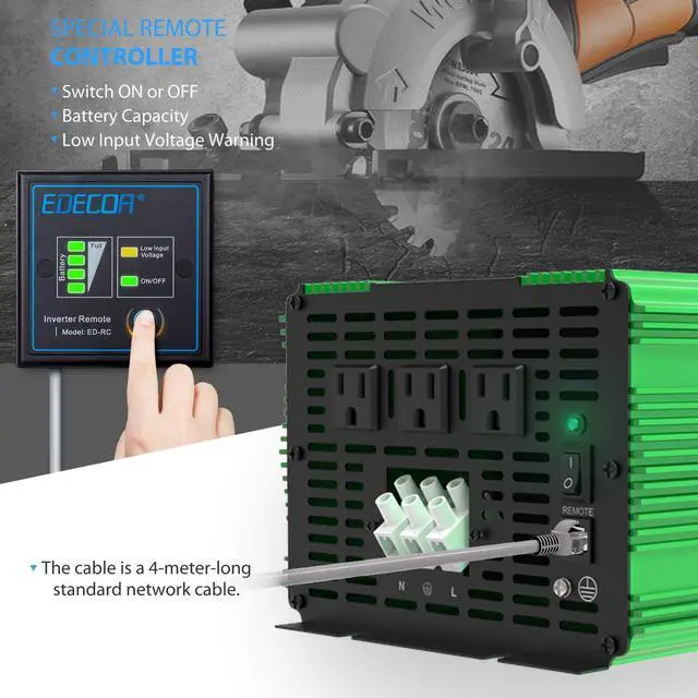 Alt view image 2 of 5 - EDECOA 3000W Pure Sine Wave Power Inverter 3000 Watts DC 12V to 110V 120V AC Solar Inverter with 3 Outlets and AC Terminal Block with Remote Controller