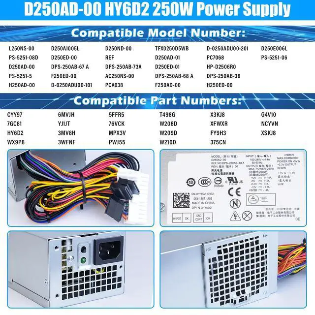 Alt view image 3 of 5 - D250AD-00 H250AD-00 250W Power Supply L250NS-00 F250AD-00 PSU Compatible with Dell Optiplex 390 3010 990 790 DT 530s 537s 540s 545s 546s 560s 570s 580s Vostro 200s 220s 230s 400s Studio 540s Slim D