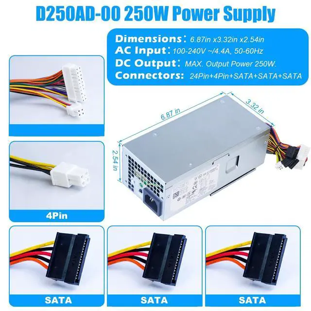 Alt view image 4 of 5 - D250AD-00 H250AD-00 250W Power Supply L250NS-00 F250AD-00 PSU Compatible with Dell Optiplex 390 3010 990 790 DT 530s 537s 540s 545s 546s 560s 570s 580s Vostro 200s 220s 230s 400s Studio 540s Slim D