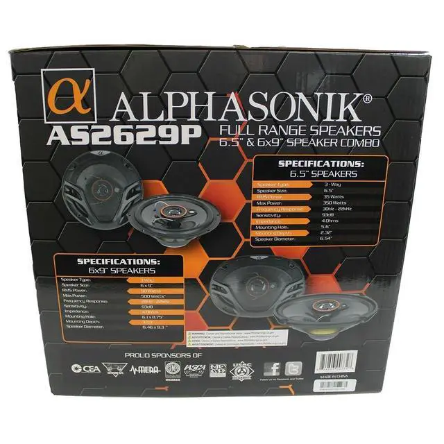 Alt view image 4 of 4 - Alphasonik AS2629P Loudspeakers Pair of 6.5" 350W Max 3-Way Speakers Plus 6X9 500W Max 3-Way Car Audio Coaxial Speakers 4 Ohms Premium Quality Audio Door Speakers for Car or Truck Stereo Sound System
