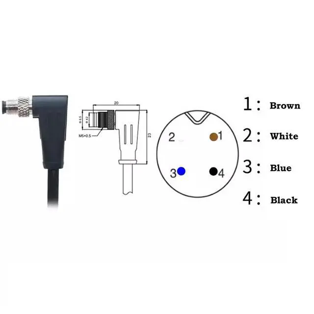 Alt view image 5 of 5 - Eonvic Industrial M5 A-Code Right Angle 4 Pin Male Connector to Open End Moulded IP67 Waterproof Aviation Industrial Sensor Connection Cable 2M