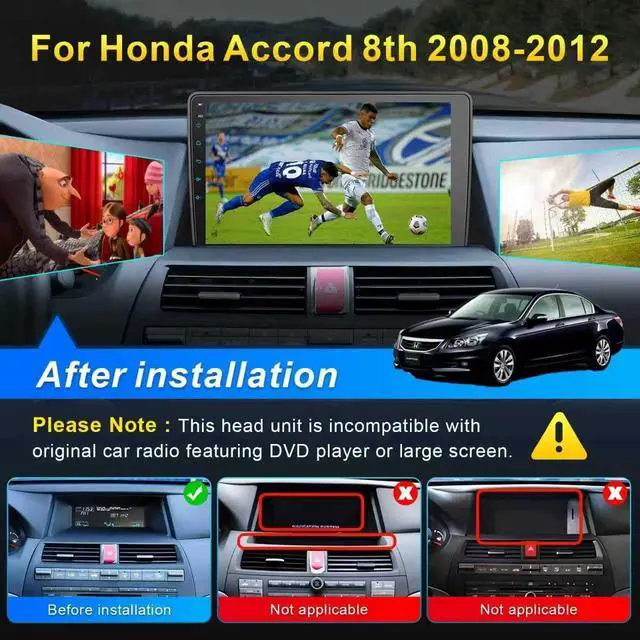 Alt view image 2 of 5 - 8 Core Car Radio Stereo for Honda Accord 8th 2008 2009 2010 2011 2012 Upgrade with Wireless Carplay & Android Auto, 10.1 Inch QLED Touch Screen Car Radio with 5G WiFi GPS FM/SWC Bluetooth (Blac