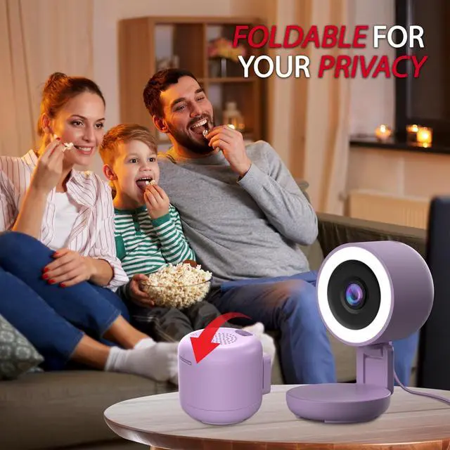 Alt view image 2 of 5 - Energizer Smart 2K Wired Indoor Camera with Light for Night Vision, 5GHz & 2.4GHz Wi-Fi, Foldable for Privacy, Remote Access, 130 Wide Angle, Recording, Instant Motion Alerts, Two-Way Audio (Purple)