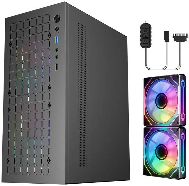Main image of UTLGAMENG Mini-ITX PC Case with 2x120mm ARGB Fans, High Airflow ITX Case, ATX PSU Support, USB 3.0 Port, Small Form Factor ITX Computer Case(Black with Fan)