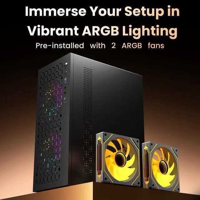 Alt view image 2 of 5 - UTLGAMENG Mini-ITX PC Case with 2x120mm ARGB Fans, High Airflow ITX Case, ATX PSU Support, USB 3.0 Port, Small Form Factor ITX Computer Case(Black with Fan)