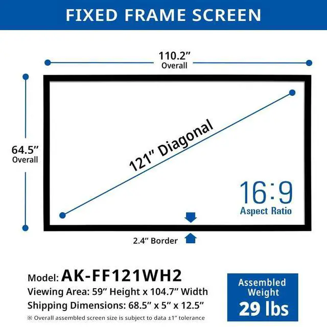 Alt view image 4 of 5 - Akia Screens Fixed Frame Projector Screen 121 Inch, 16:9, Wall Mount, CineWhite UHD-B, 4K 8K Ready Indoor Home Theater Screen, AK-FF121WH2