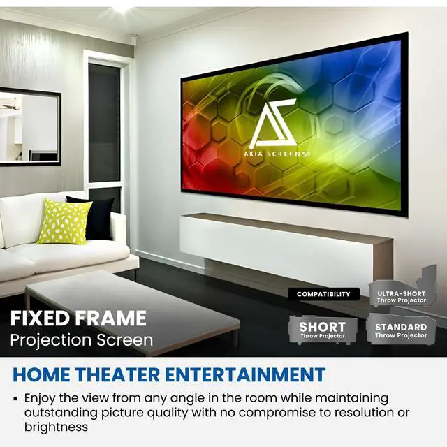 Alt view image 3 of 5 - Akia Screens Fixed Frame Projector Screen 121 Inch, 16:9, Wall Mount, CineWhite UHD-B, 4K 8K Ready Indoor Home Theater Screen, AK-FF121WH2