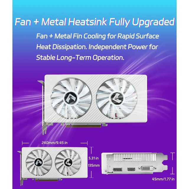 Alt view image 4 of 5 - MOUGOL AMD Radeon RX 580 8GB GDDR5 Gaming Graphics Card, HDMI/DP/DVI White