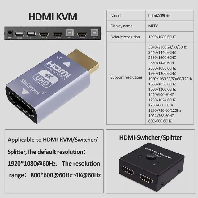 Alt view image 2 of 5 - Malarpon Hdmi Edid Emulator Passthrough 3rd Generrtion Aluminum fit Headlesskeep The EDID of The Monitor Active Switches and Extenders 3840x2160@59Hz 2P