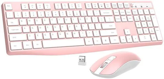Main image of Wireless Keyboard and Mouse Combo, Lovaky 2.4G Full-Sized Ergonomic Keyboard Mouse, 3 DPI Adjustable Cordless USB Keyboard and Mouse, Quiet Click for Computer/Laptop/Windows/Mac (1 Pack, Pink)