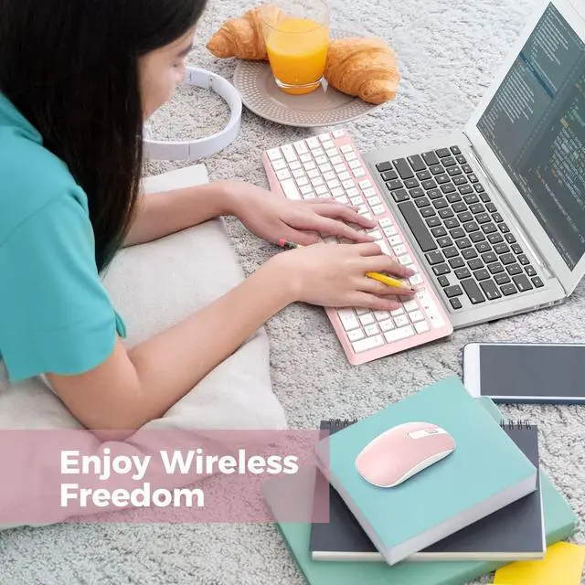 Alt view image 5 of 5 - Wireless Keyboard and Mouse Combo, Lovaky 2.4G Full-Sized Ergonomic Keyboard Mouse, 3 DPI Adjustable Cordless USB Keyboard and Mouse, Quiet Click for Computer/Laptop/Windows/Mac (1 Pack, Pink)