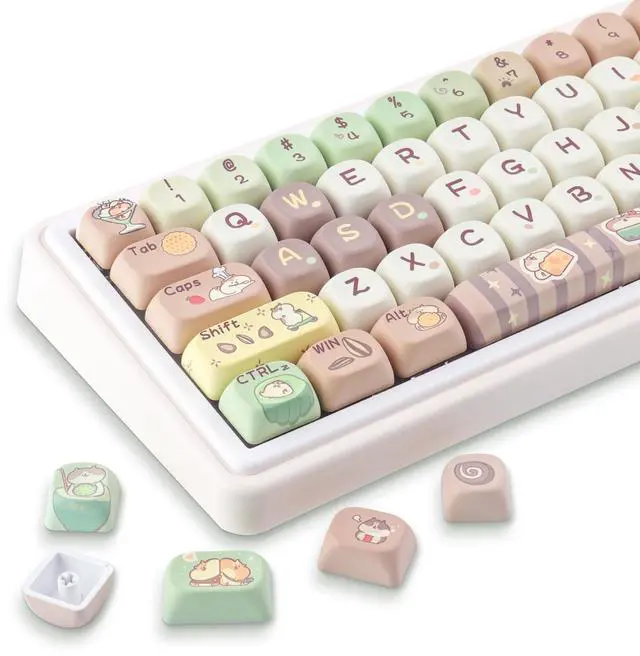 Main image of Tsungup PBT Keycaps,Cute MOA Mouse Afternoon Tea Keycaps,130 Keys Gray&Green Custom Keycap Set Dye Sublimation Keyboard caps for Cherry Gateron MX Swithes Mechanical Keyboard