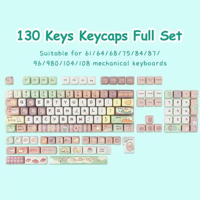 Alt view image 2 of 5 - Tsungup PBT Keycaps,Cute MOA Mouse Afternoon Tea Keycaps,130 Keys Gray&Green Custom Keycap Set Dye Sublimation Keyboard caps for Cherry Gateron MX Swithes Mechanical Keyboard