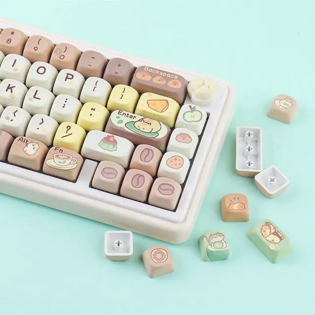 Alt view image 4 of 5 - Tsungup PBT Keycaps,Cute MOA Mouse Afternoon Tea Keycaps,130 Keys Gray&Green Custom Keycap Set Dye Sublimation Keyboard caps for Cherry Gateron MX Swithes Mechanical Keyboard