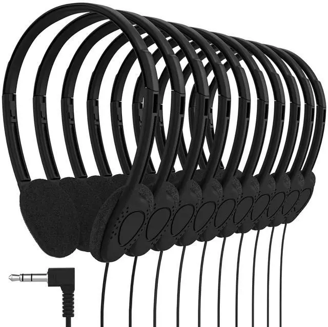 Main image of Maeline Bulk Classroom Headphones 30 Pack On-Ear Wired School Headphones with Foam Ear Cushions, 3.5mm Student Headsets for Kids, Testing, Library, Chromebook, Tablet Black