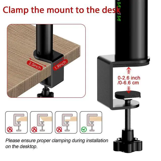 Alt view image 4 of 5 - NiuNyuNeu Studio Monitor Stands Tilt Clamp-on Desktop Speaker Stand 10.4"-15.4" Height Adjustable 12 Tilt Home Audio, Set of 2