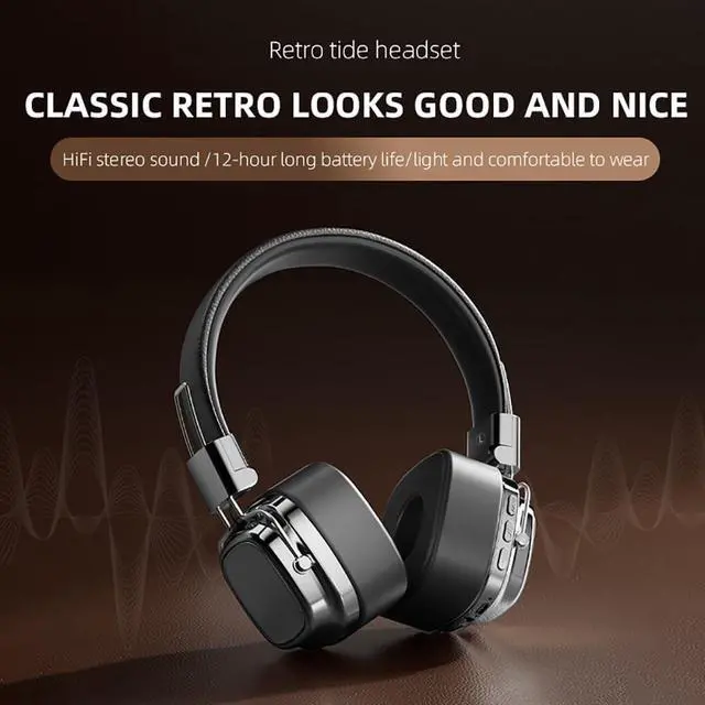 Alt view image 2 of 5 - CR-8 Retro Bluetooth 5.3 Over-Ear Headphones, 15Hr Playtime, Built-in Mic, Type-C Charging, White (Silver Black)