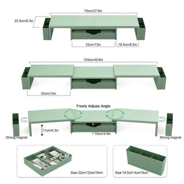 Alt view image 5 of 5 - Spacrea Metal Desk Organizers and Accessories, Dual Monitor Stand Riser with Drawer and 2 Pen Holders, Book Racks, Desk Accessories & Workspace Desktop Organizers for Office Supplies (Sage Green)