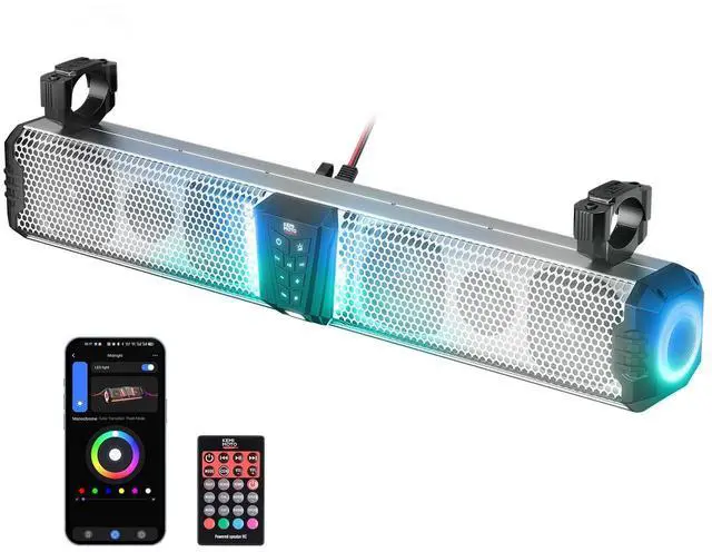 Main image of KEMIMOTO 2025 Midnight S80 32-inch UTV Sound Bar App Control, IP65 Weatherproof Golf Cart Sound Bar, ATV Bluetooth Soundbar Compatible with Polaris RZR Can-Am, Fits 1-2 inch Roll Bar