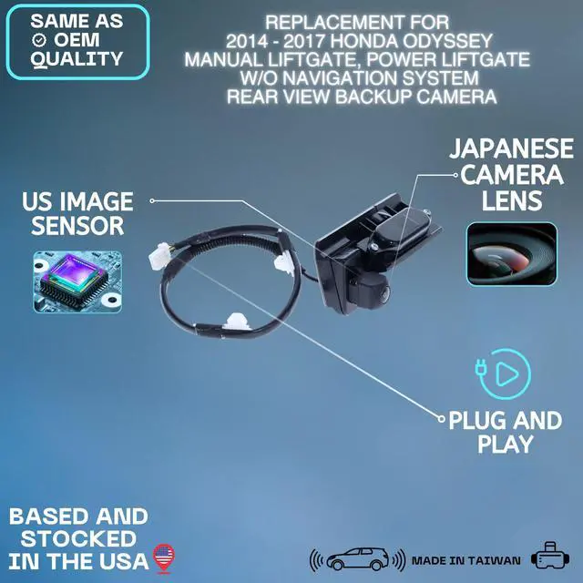 Alt view image 2 of 5 - Backup Camera Replaces for 2014-2017 Honda Odyssey Manual Liftgate, Power Liftgate w/o Navigation System OE Part # 74810-TK8-A30