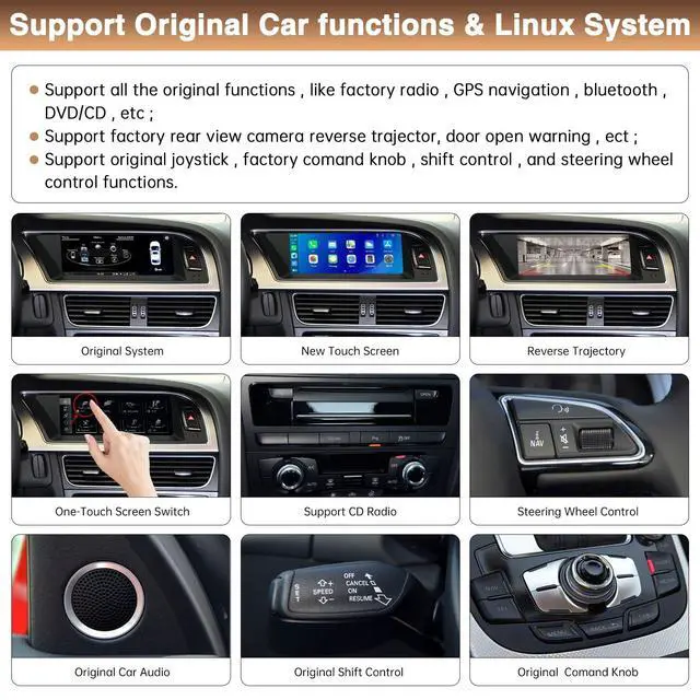 Alt view image 5 of 5 - 8.9 Inch Carplay Wireless Screen for Audi A5 2009-2015 Year with 3GMMI Android Auto Display Support OEM Function,Siri,Airplay,Autolink