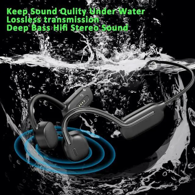 Alt view image 2 of 5 - DHBY Swimming Headphones Bone Conduction Open Ear Headset MP3 Player Built-in 32G Memory IP68 Underwater Waterproof Stereo Bluetooth Earphone LED Screen for Driving Bicycling Running Skiing-CS05 Black