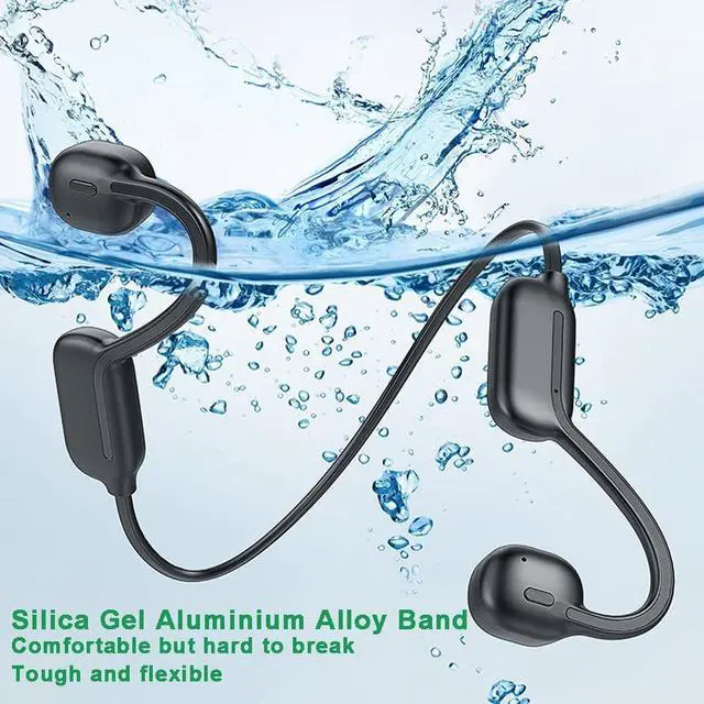 Alt view image 5 of 5 - DHBY Swimming Headphones Bone Conduction Open Ear Headset MP3 Player Built-in 32G Memory IP68 Underwater Waterproof Stereo Bluetooth Earphone LED Screen for Driving Bicycling Running Skiing-CS05 Black