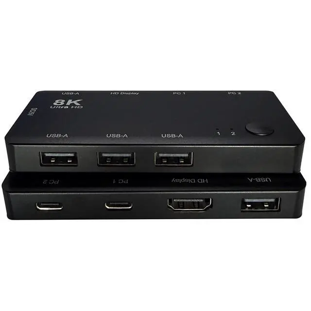 Alt view image 2 of 5 - 2 Port USB-C KVM Switch, 2 USB-C to 1 HDMI 8K@60Hz Screen,Thunderbolt 3/4 Compatible, 4 USB-A Port, for Dual PC, 2 Computers Share 1 HDMI Monitor & USB Peripherals, No HDMI Cable(HDMI Monitor)