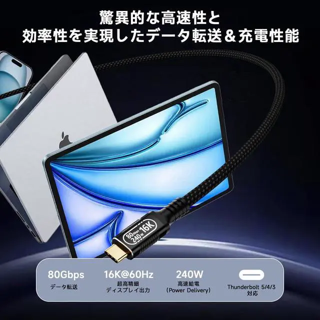 Alt view image 5 of 5 - Smoizheff 0.5m USB-C to USB-C Cable 80Gbps 240W PD 3.1, USB4 v2.0 Data Charging Cable with 16K@60Hz Video Output, Compatible with Thunderbolt 4/3, for Laptops, Monitors, SSDs, 1.6FT