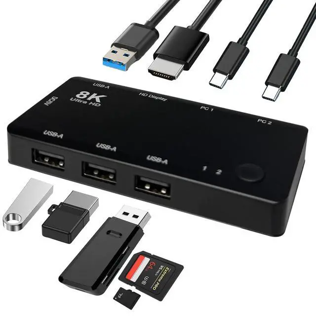 Alt view image 4 of 5 - 2 Port USB-C KVM Switch, 2 USB-C to 1 HDMI 8K@60Hz Screen,Thunderbolt 3/4 Compatible, 4 USB-A Port, for Dual PC, 2 Computers Share 1 HDMI Monitor & USB Peripherals, No HDMI Cable(HDMI Monitor)