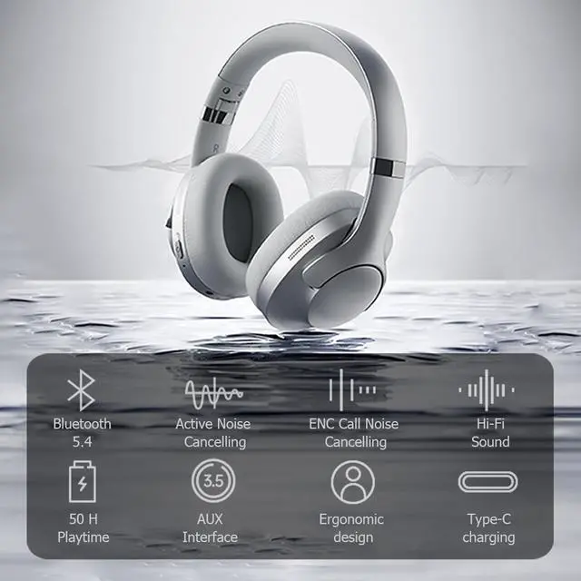 Alt view image 2 of 5 - Pink Hybrid Active Noise Cancelling Bluetooth ANC Headphones Wireless Noise Cancelling Over Ear Headphoens Headset Workout Gym Sound Cancelling Soundproof Headphones for Airplane Travel Gym Men