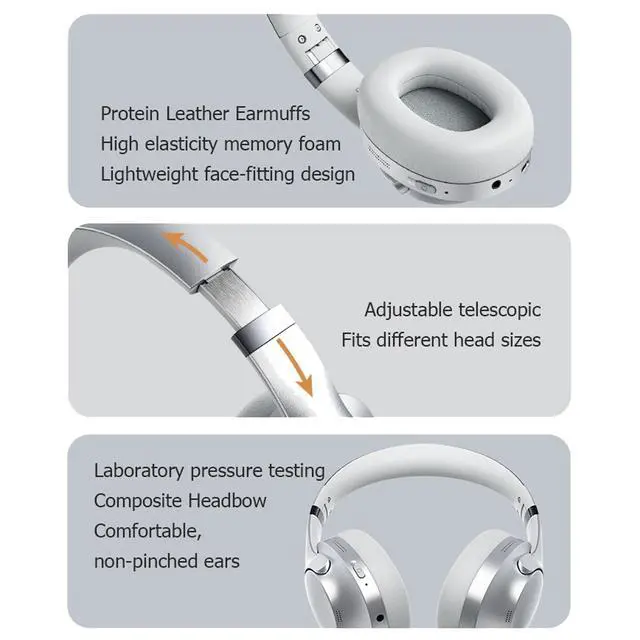 Alt view image 3 of 5 - Pink Hybrid Active Noise Cancelling Bluetooth ANC Headphones Wireless Noise Cancelling Over Ear Headphoens Headset Workout Gym Sound Cancelling Soundproof Headphones for Airplane Travel Gym Men