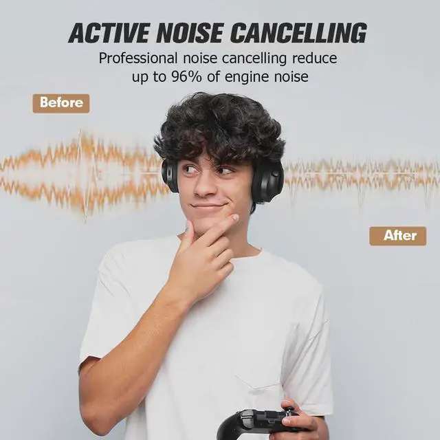 Alt view image 4 of 5 - Pink Hybrid Active Noise Cancelling Bluetooth ANC Headphones Wireless Noise Cancelling Over Ear Headphoens Headset Workout Gym Sound Cancelling Soundproof Headphones for Airplane Travel Gym Men