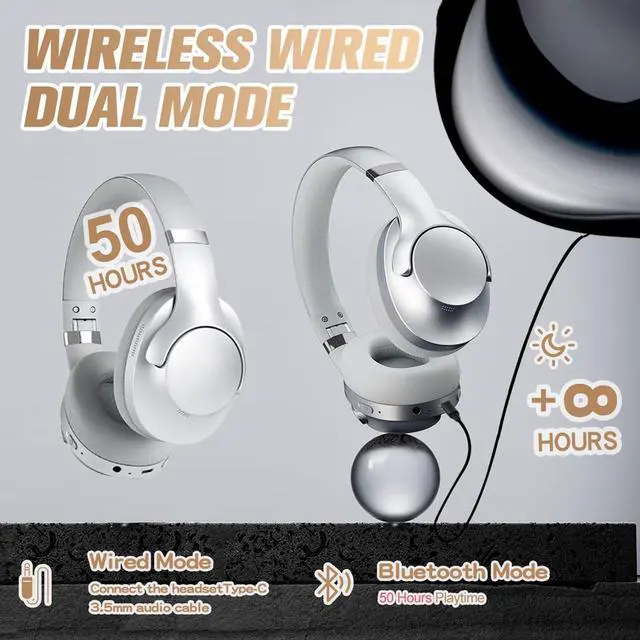 Alt view image 5 of 5 - Pink Hybrid Active Noise Cancelling Bluetooth ANC Headphones Wireless Noise Cancelling Over Ear Headphoens Headset Workout Gym Sound Cancelling Soundproof Headphones for Airplane Travel Gym Men
