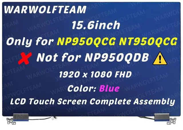 Main image of WARWOLFTEAM for Samsung NP950QCG NT950QCG LCD Screen Replacement (Blue)