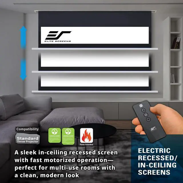 Alt view image 2 of 5 - Elite Screens Recessed in-Ceiling Adjustable Vertical Drop Motorized Projector Screen, 100-INCH with Extra 12" Drop, 8K/4K Ultra HD Ready Fiberglass Reinforced, EB100HW3-E12