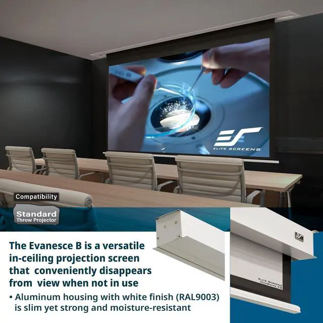 Alt view image 4 of 5 - Elite Screens Recessed in-Ceiling Adjustable Vertical Drop Motorized Projector Screen, 100-INCH with Extra 12" Drop, 8K/4K Ultra HD Ready Fiberglass Reinforced, EB100HW3-E12