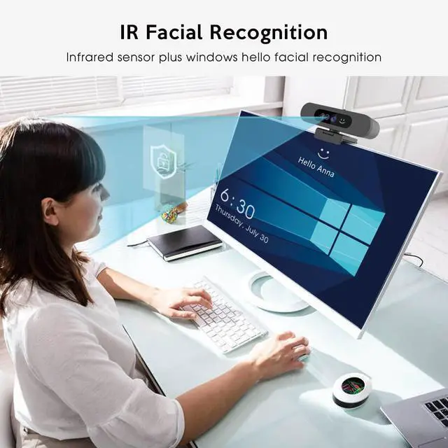 Alt view image 2 of 5 - TOALLIN 1080P Webcam for Windows Hello Face Login, IR Facial Recognition, Windows Hello Compatible Webcam with Microphone, Computer Camera, Wide Angle View USB Web Camera with Privacy Cover